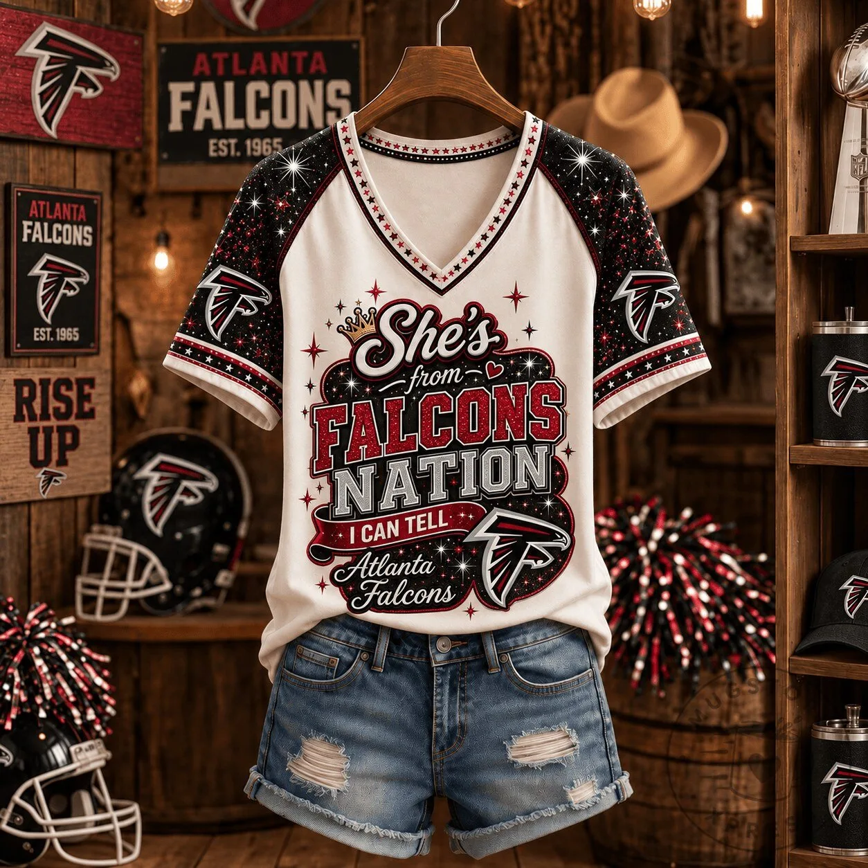 Atlanta Falcons NFL Fan Gift V-Neck Raglan T-Shirt for Women