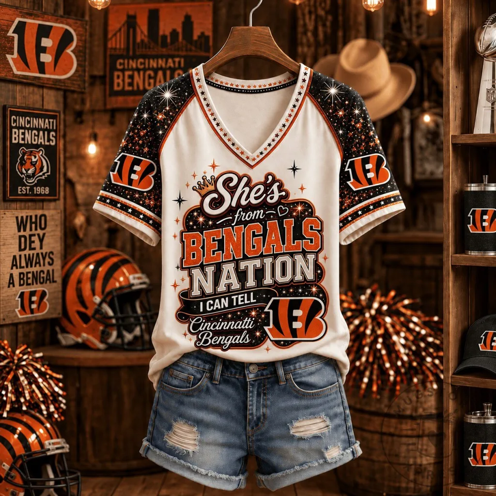 Cincinnati Bengals NFL Fan Gift She's From Bengals Nation V-Neck T-Shirt Cincinnati Bengals NFL Fan Gift She's From Bengals Nation V-Neck T-Shirt