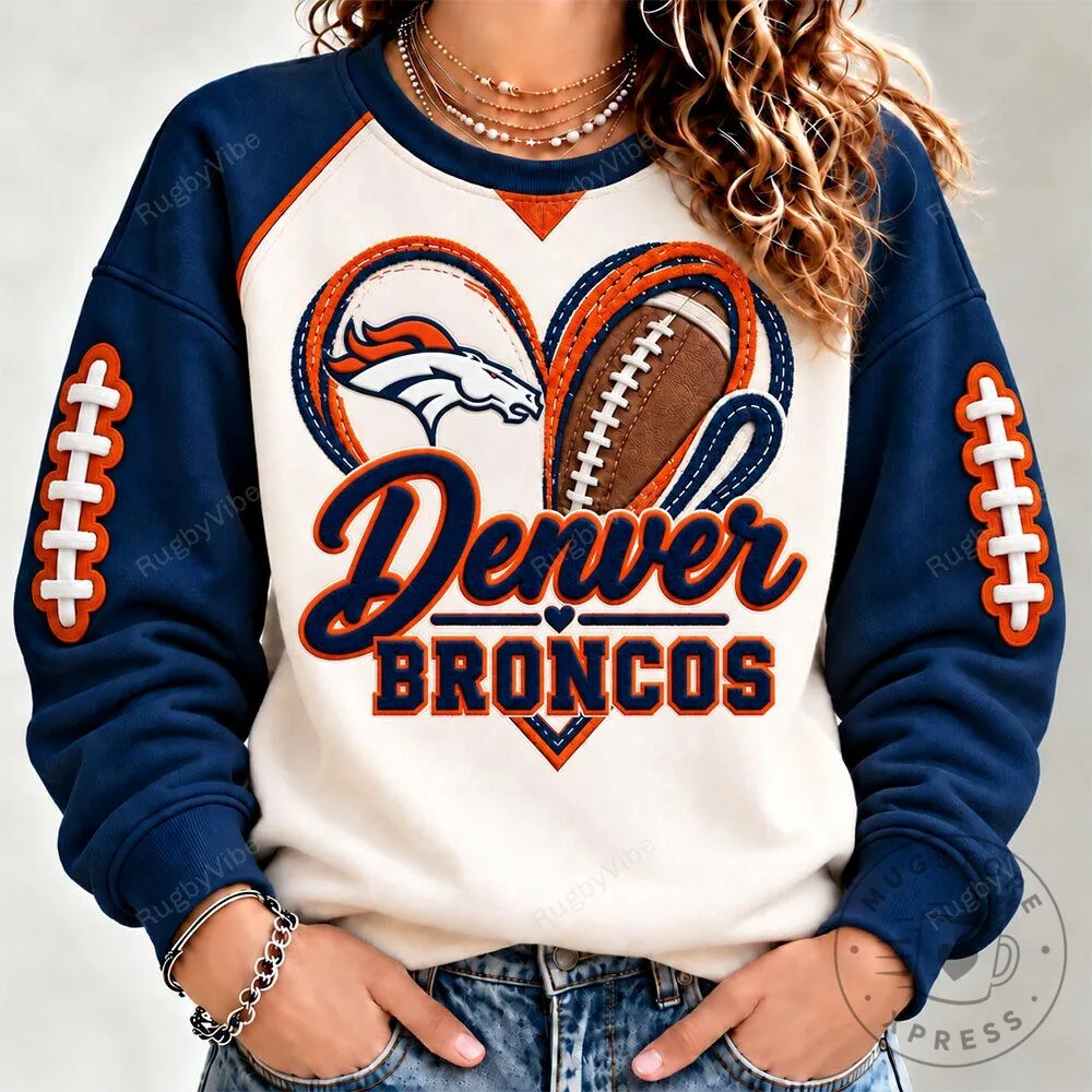 Denver Broncos Football Heart Logo Crewneck Sweatshirt 1 Denver Broncos Football Heart Logo Crewneck Sweatshirt