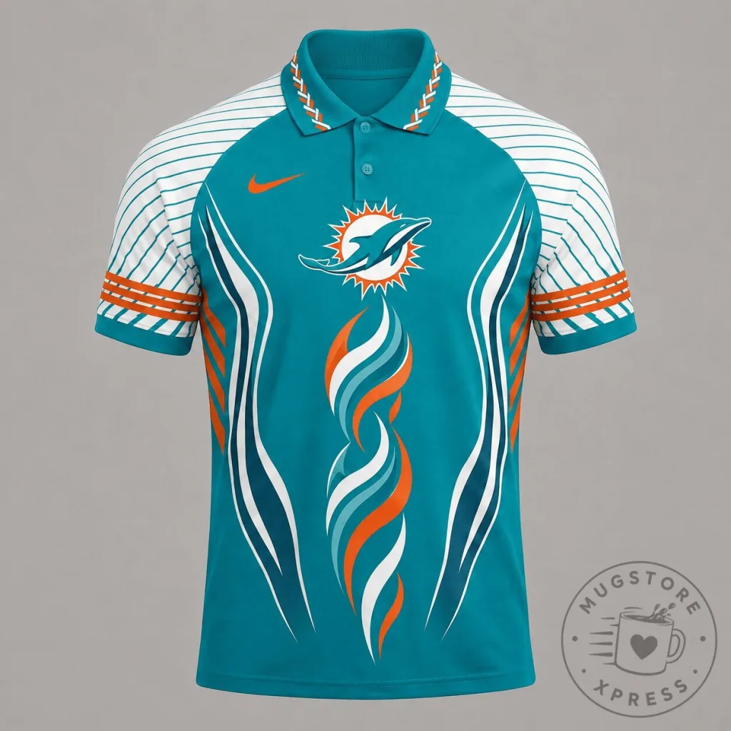 Miami Dolphins NFL Flame Stripe Athletic Polo Shirt for Men 41 Miami Dolphins NFL Flame Stripe Athletic Polo Shirt for Men