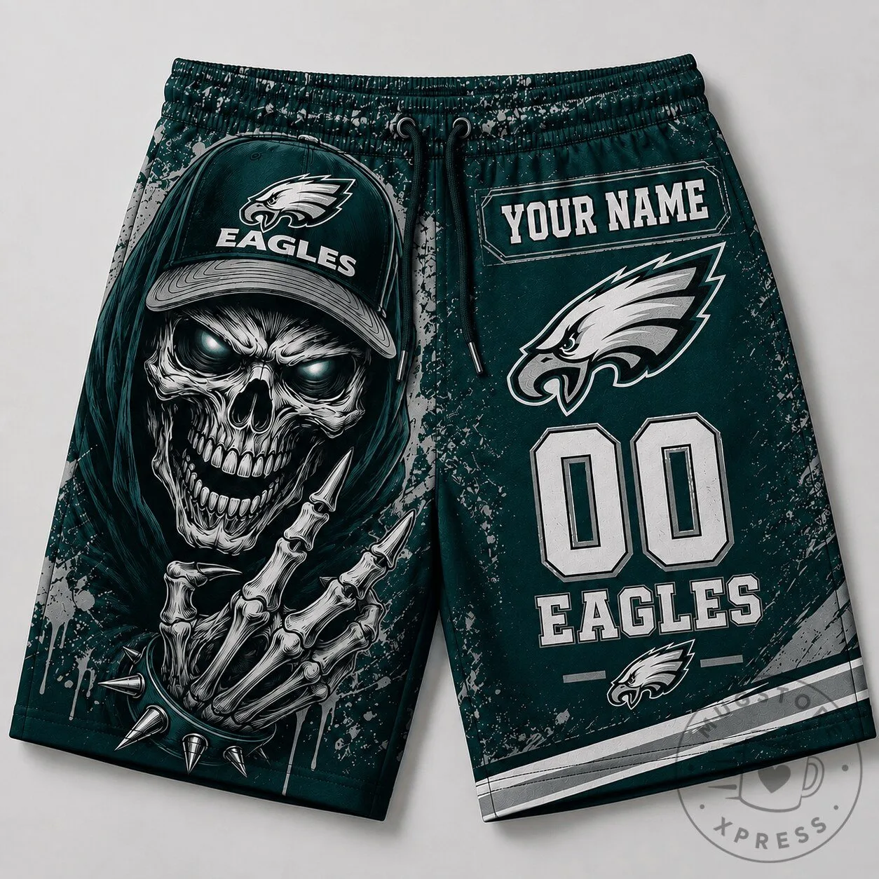 Philadelphia Eagles Fan Personalized Skull Design Shorts