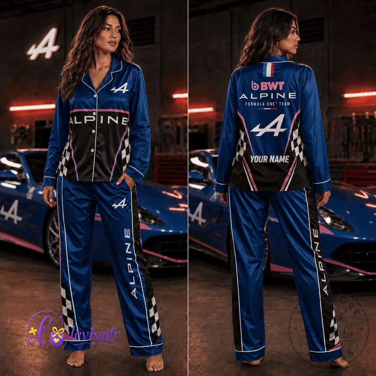 Alpine Formula One Racing Fan Gift Pajamas Set for Men and Women