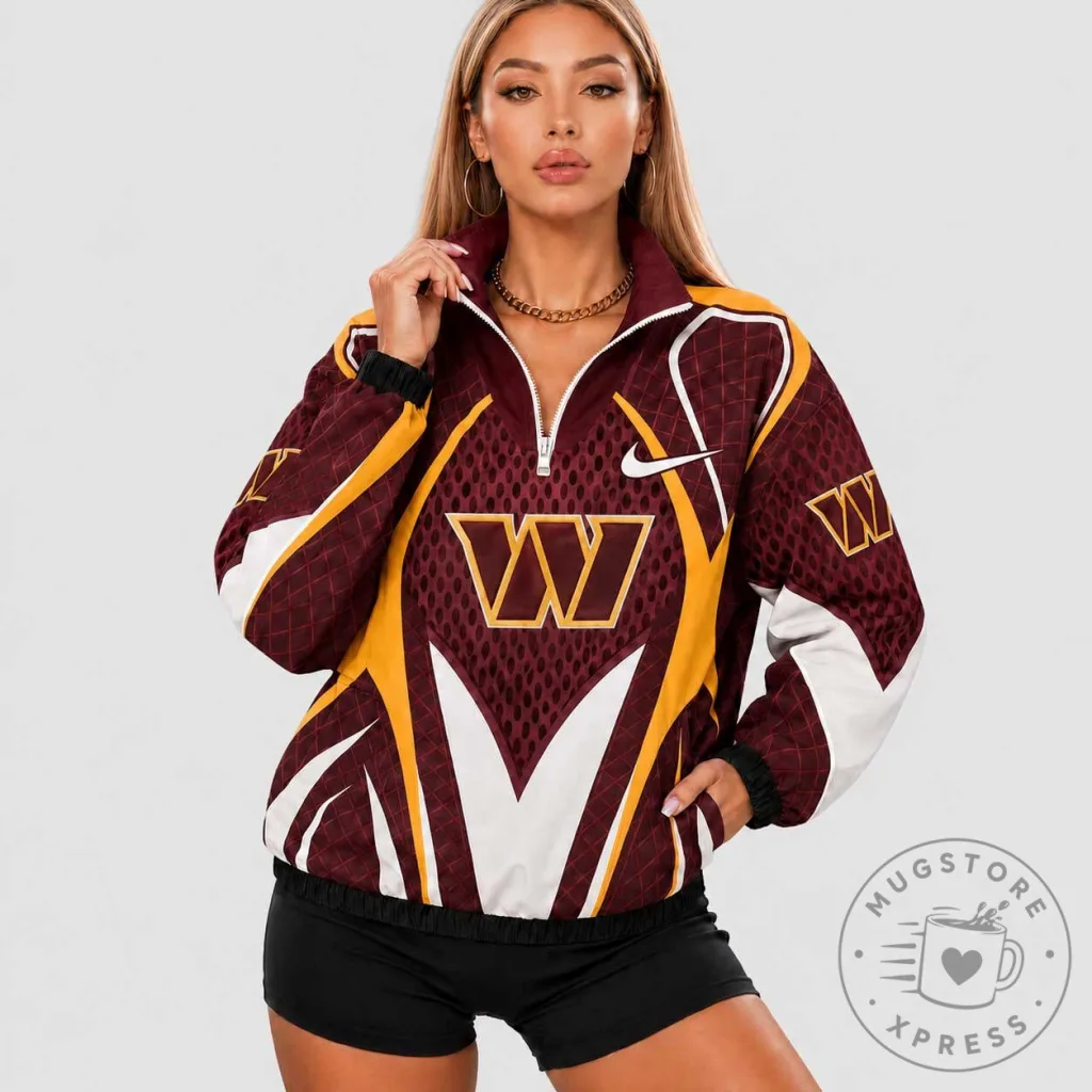 Washington Commanders NFL Women's Maroon and Gold Stadium Half-Zip Jacket Washington Commanders NFL Women's Maroon and Gold Stadium Half-Zip Jacket