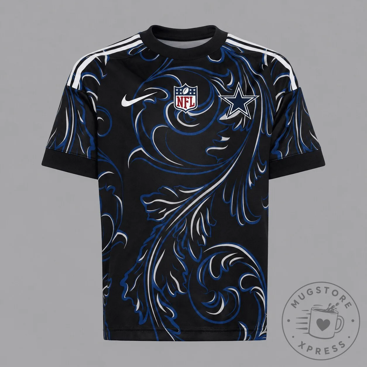 Dallas Cowboys NFL Black Baroque Pattern Short Sleeve T-Shirt