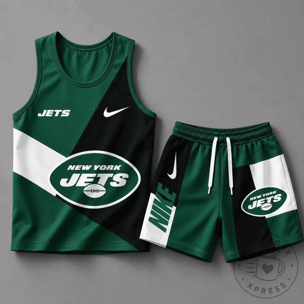 New York Jets NFL Football Team Color Block Athletic Tank Top and Shorts Set New York Jets NFL Football Team Color Block Athletic Tank Top and Shorts Set