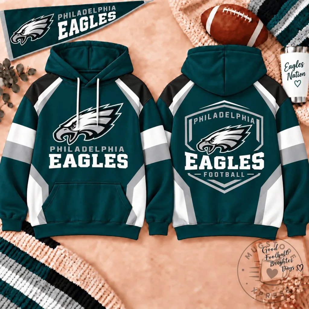 Philadelphia Eagles Football Team Shield Color Block Fan Hoodie Philadelphia Eagles Football Team Shield Color Block Fan Hoodie