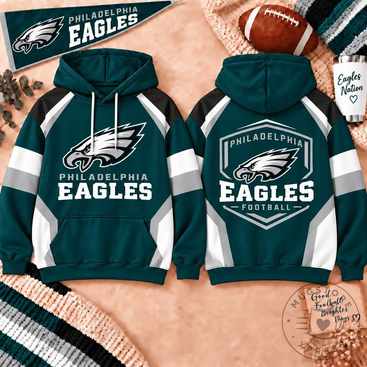 Philadelphia Eagles Football Team Shield Color Block Fan Hoodie