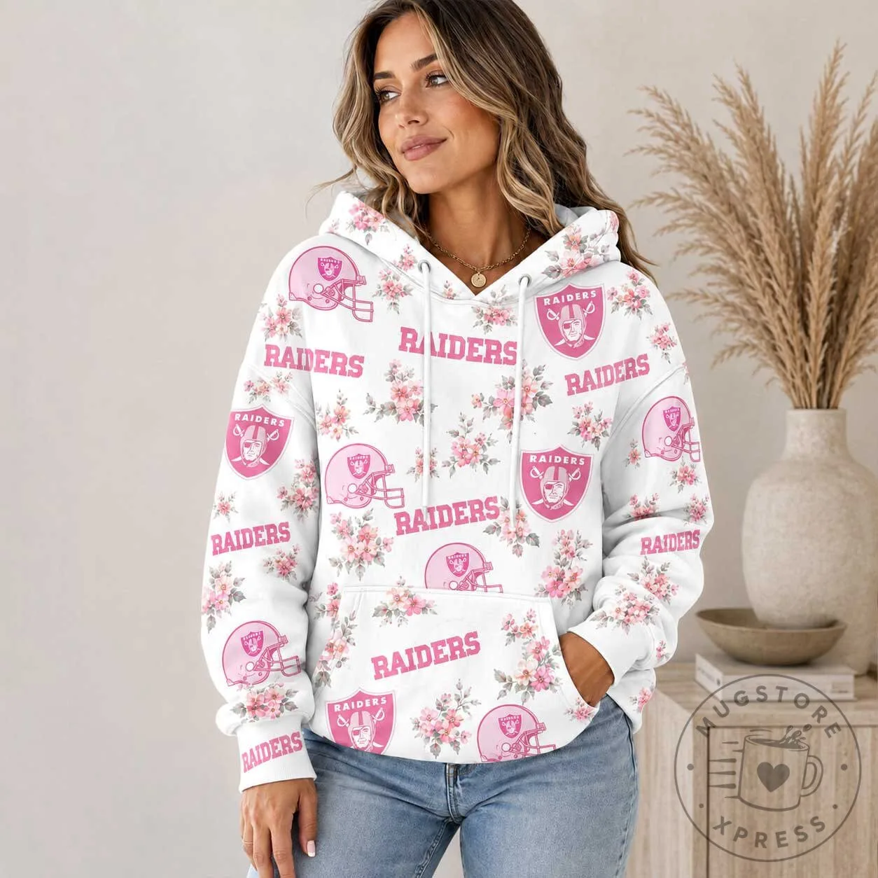 Las Vegas Raiders Pink Floral Team Pride Hoodie for Women 1 Las Vegas Raiders Pink Floral Team Pride Hoodie for Women