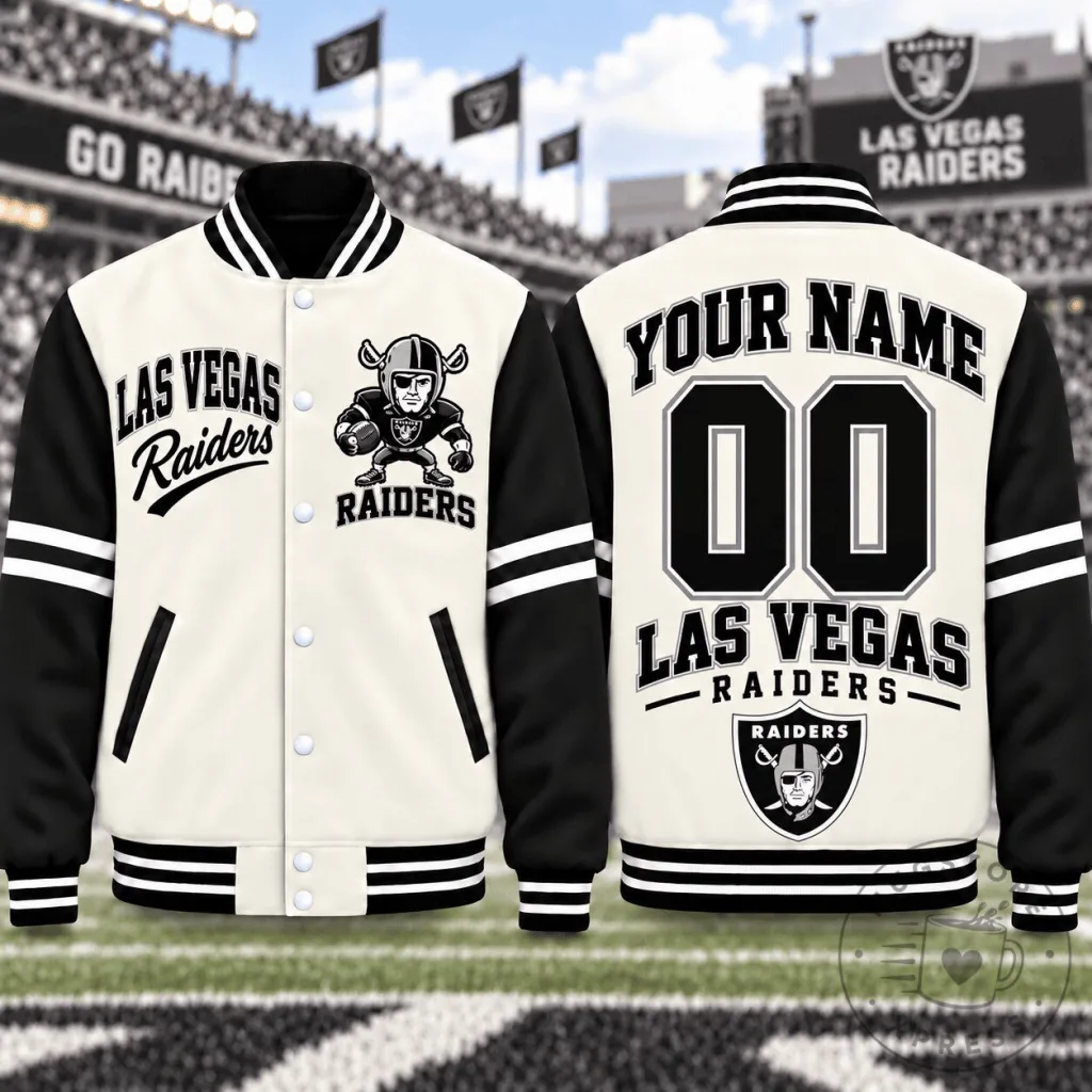 Personalized Varsity Jacket with Name and Number for Las Vegas Raiders Fans Personalized Varsity Jacket with Name and Number for Las Vegas Raiders Fans