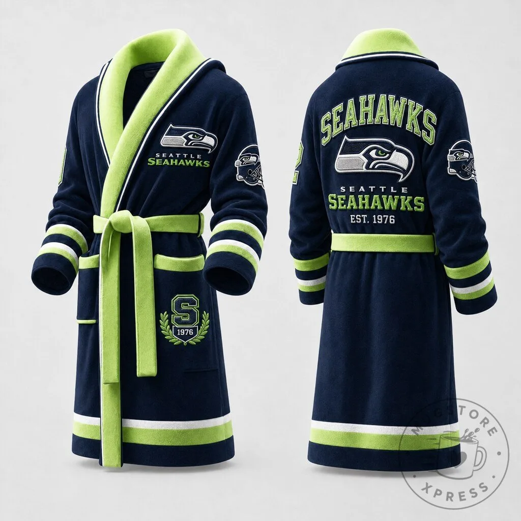 Seattle Seahawks Football Team Logo Embroidered Plush Bathrobe 1 Seattle Seahawks Football Team Logo Embroidered Plush Bathrobe
