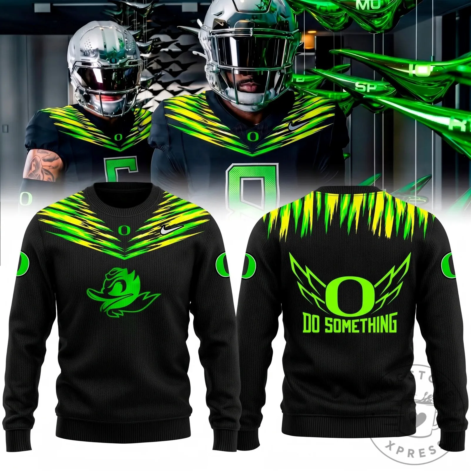 Oregon Ducks Football Team Black and Green Fan Apparel Sweatshirt