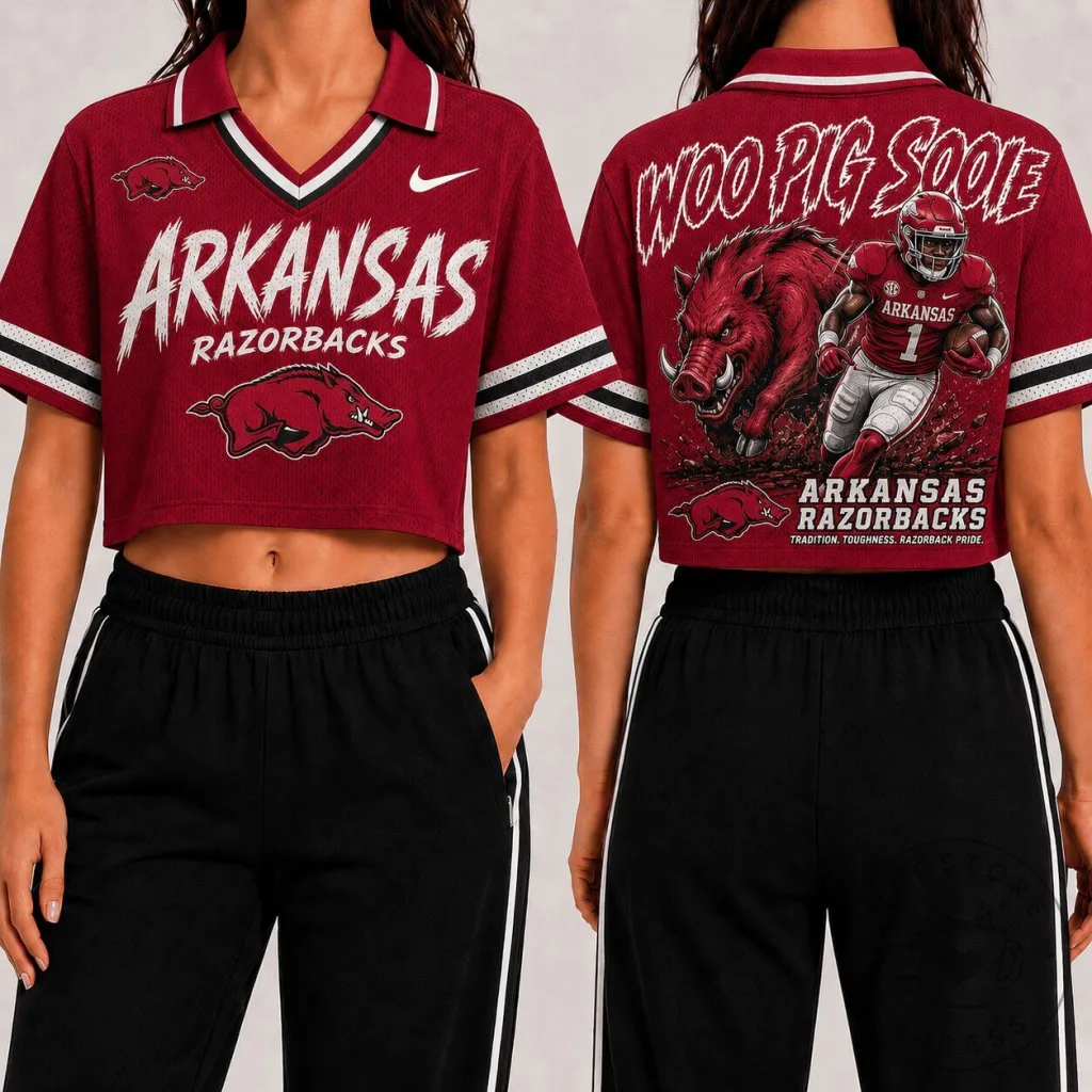 Arkansas Football Razorbacks Women's Cropped Jersey 56 Arkansas Football Razorbacks Women's Cropped Jersey