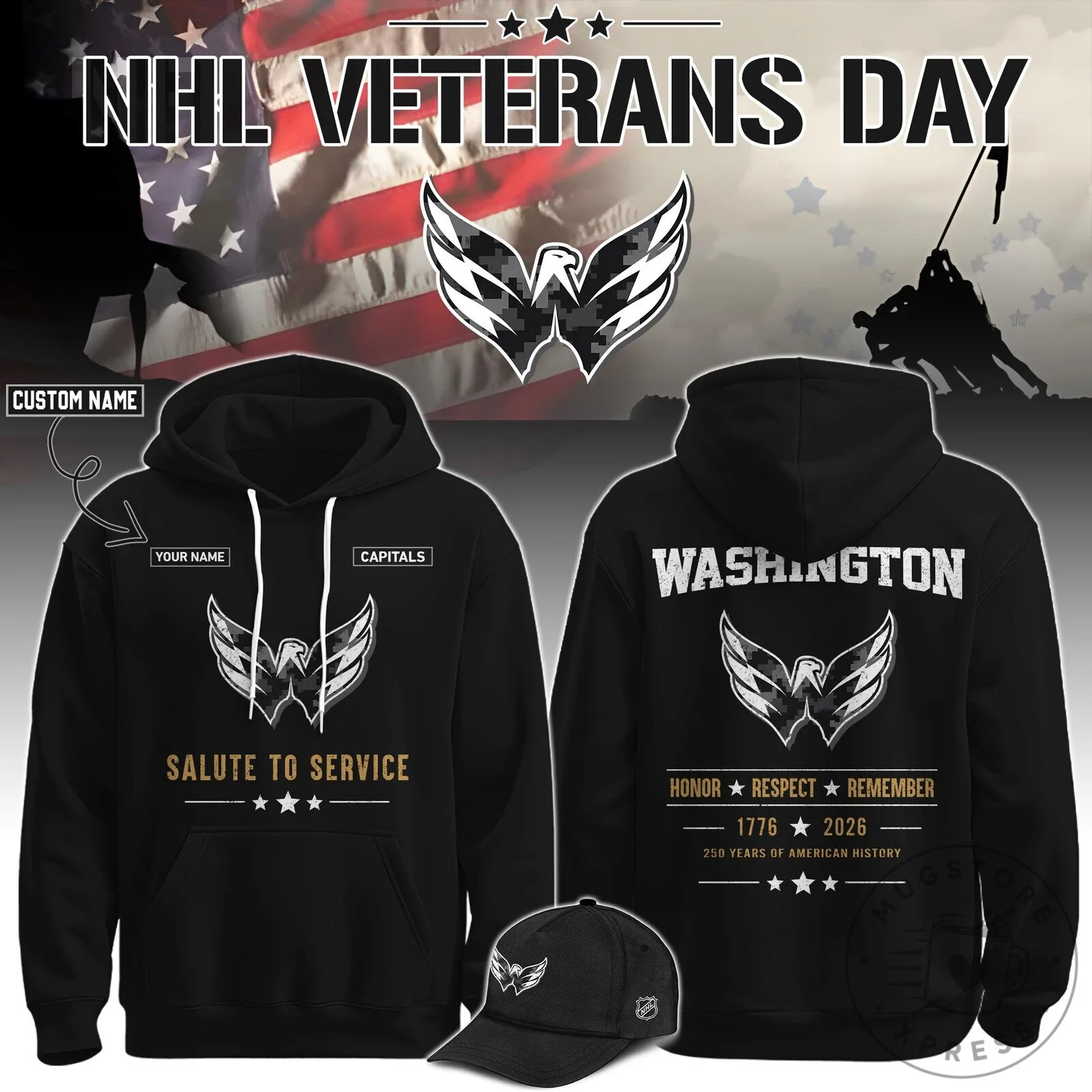Washington Capitals NHL Veterans Day Salute To Service Black Hoodie