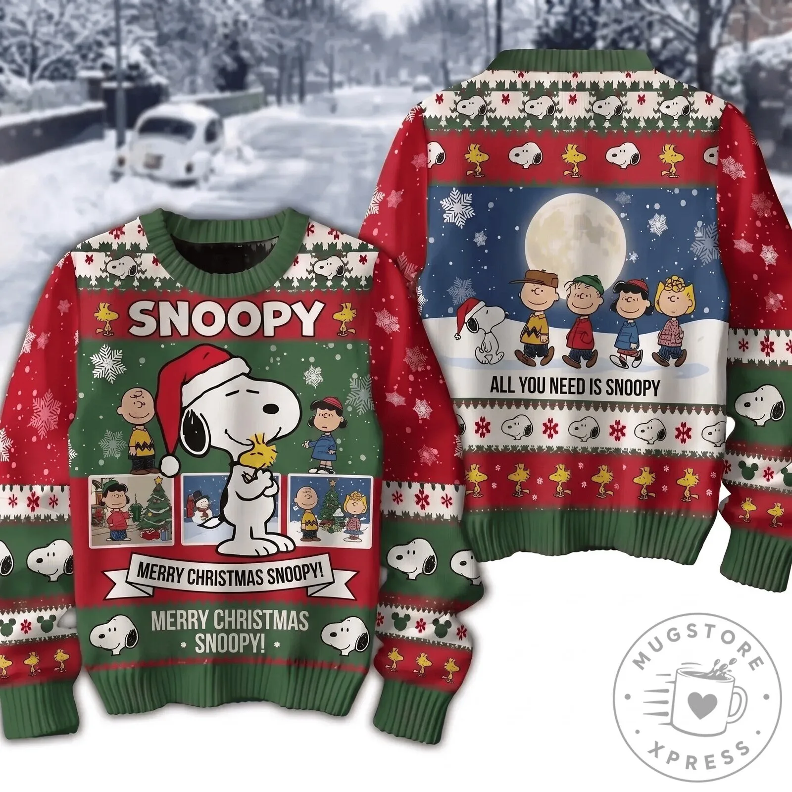 Snoopy Peanuts Gang Merry Christmas Holiday Sweater