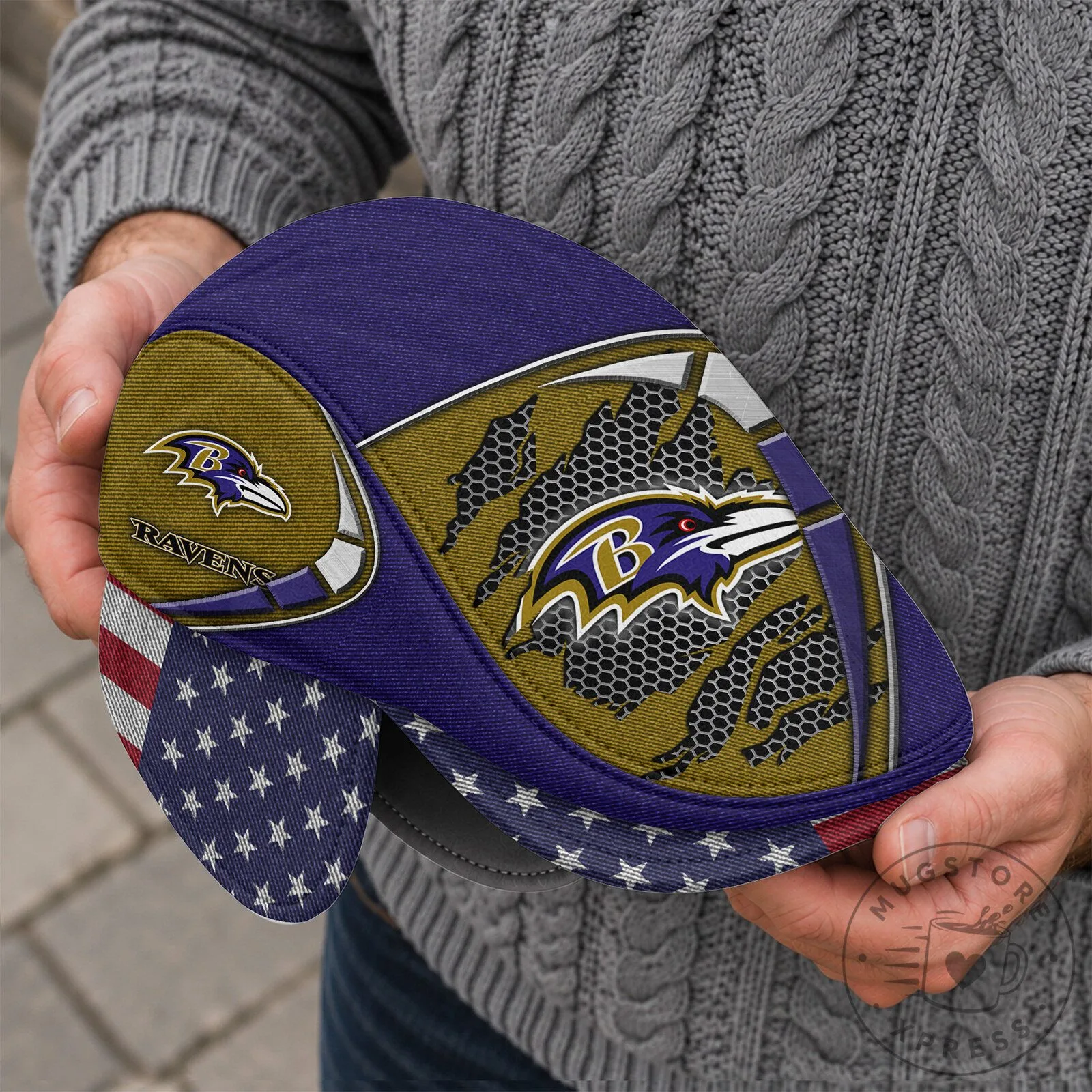 Baltimore Ravens American Flag Flat Cap with Foldable Ear Flaps 10 Baltimore Ravens American Flag Flat Cap with Foldable Ear Flaps