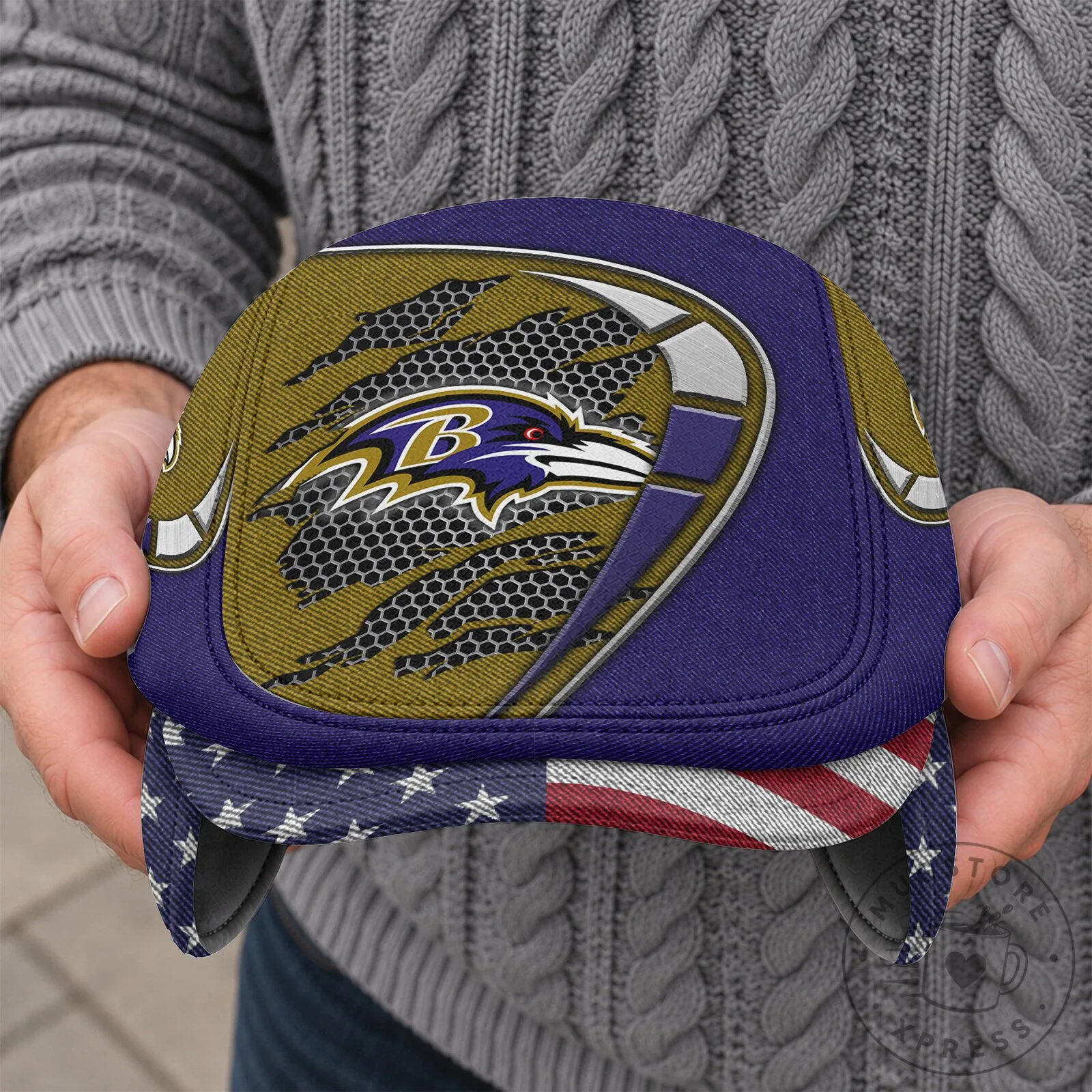 Baltimore Ravens American Flag Flat Cap with Foldable Ear Flaps 11 Baltimore Ravens American Flag Flat Cap with Foldable Ear Flaps