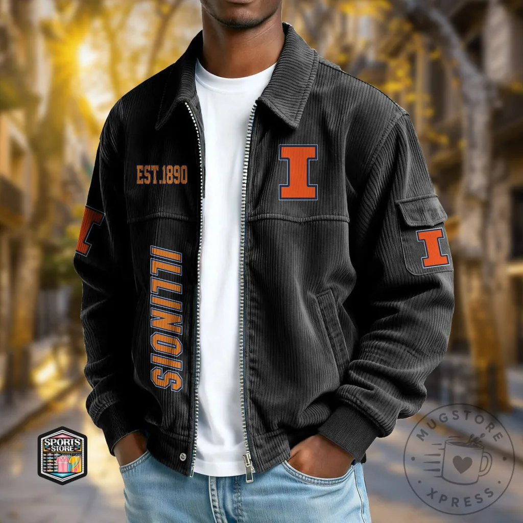 Illinois Fighting Illini Corduroy Full-Zip Jacket with Embroidered Logo Illinois Fighting Illini Corduroy Full-Zip Jacket with Embroidered Logo