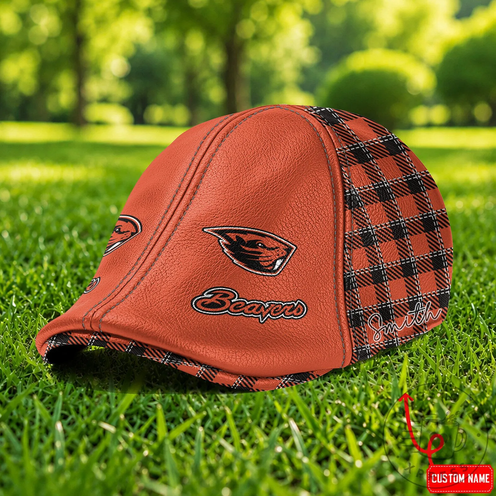 Oregon State Beavers Plaid Custom Name Orange Flat Cap