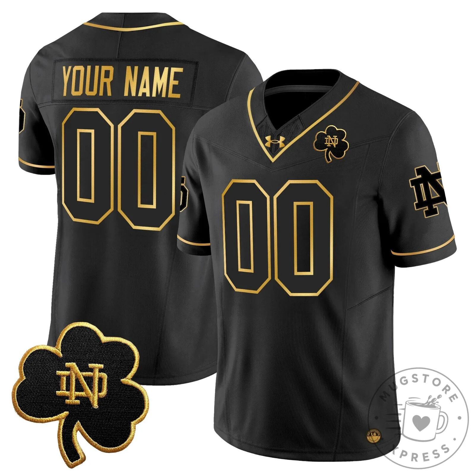 Custom Black and Gold Football Jersey for Notre Dame Fighting Irish