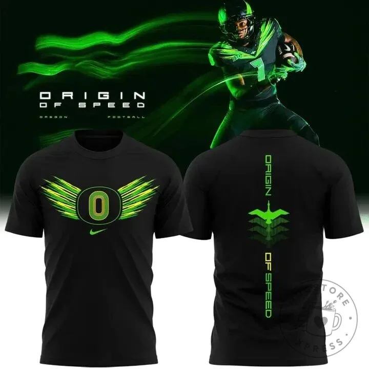 Black Graphic T-Shirt for Oregon Ducks Football Team - Origin of Speed Design 27 Black Graphic T-Shirt for Oregon Ducks Football Team - Origin of Speed Design
