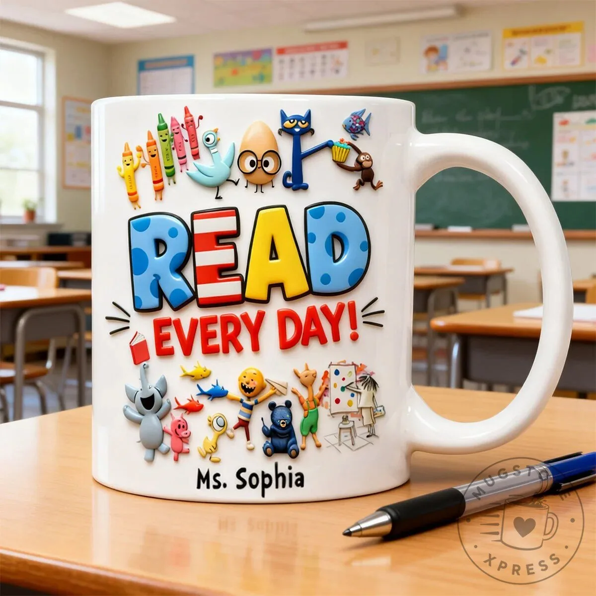 Reading Motivation Coffee Mug for Teachers with Pete the Cat and Friends