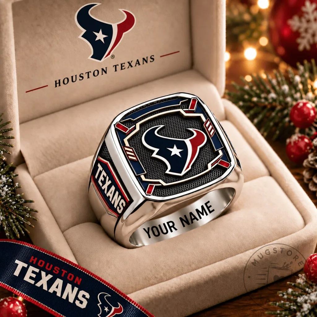 Houston Texans NFL Football Team Logo Personalized Engraved Men's Ring Houston Texans NFL Football Team Logo Personalized Engraved Men's Ring