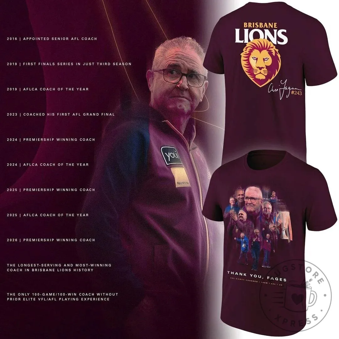 Brisbane Lions Chris Fagan Thank You Fages AFL Coach Maroon T-Shirt