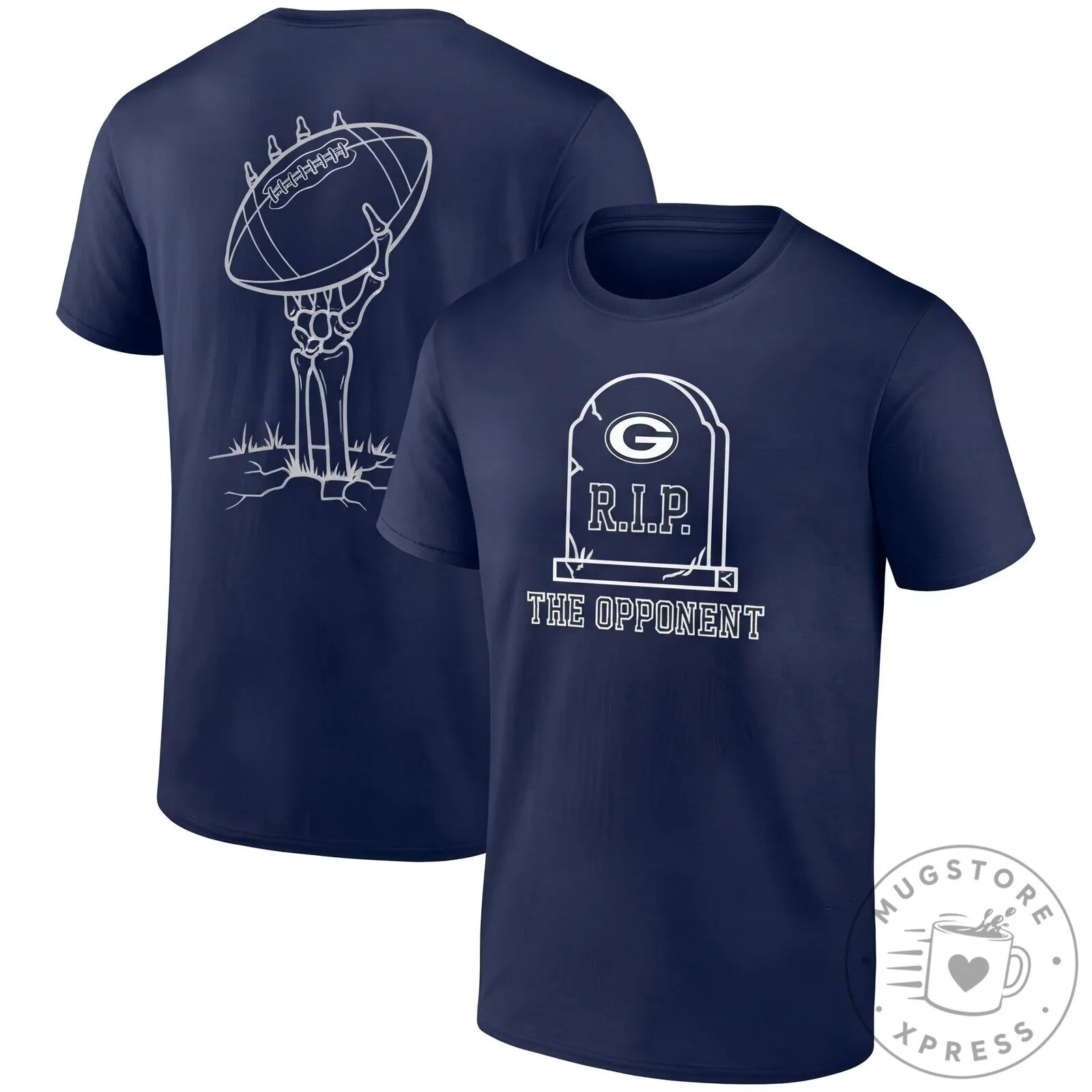 Black T-Shirt featuring a Halloween Skeleton Football Tombstone for Green Bay Packers Fans 10 Black T-Shirt featuring a Halloween Skeleton Football Tombstone for Green Bay Packers Fans