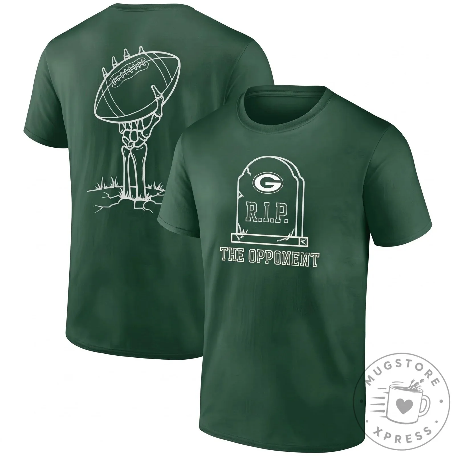 Black T-Shirt featuring a Halloween Skeleton Football Tombstone for Green Bay Packers Fans 11 Black T-Shirt featuring a Halloween Skeleton Football Tombstone for Green Bay Packers Fans