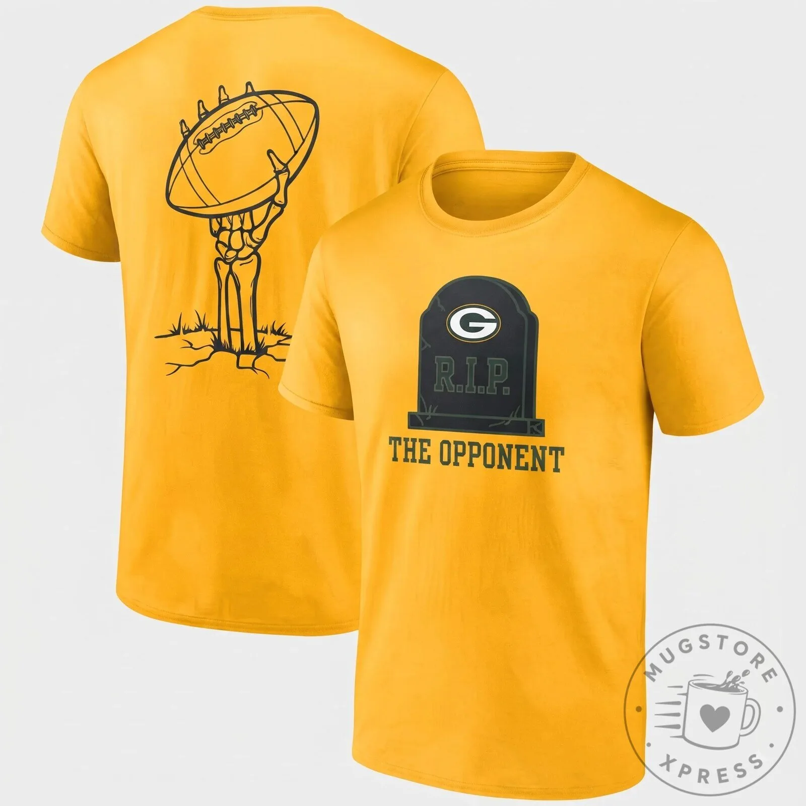 Black T-Shirt featuring a Halloween Skeleton Football Tombstone for Green Bay Packers Fans 12 Black T-Shirt featuring a Halloween Skeleton Football Tombstone for Green Bay Packers Fans