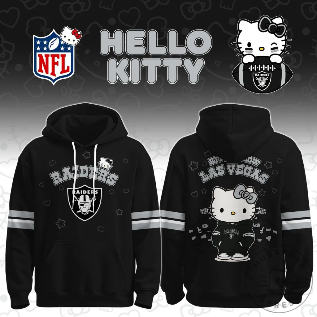 Hello Kitty Las Vegas Raiders Football Team NFL Black Hoodie Hello Kitty Las Vegas Raiders Football Team NFL Black Hoodie