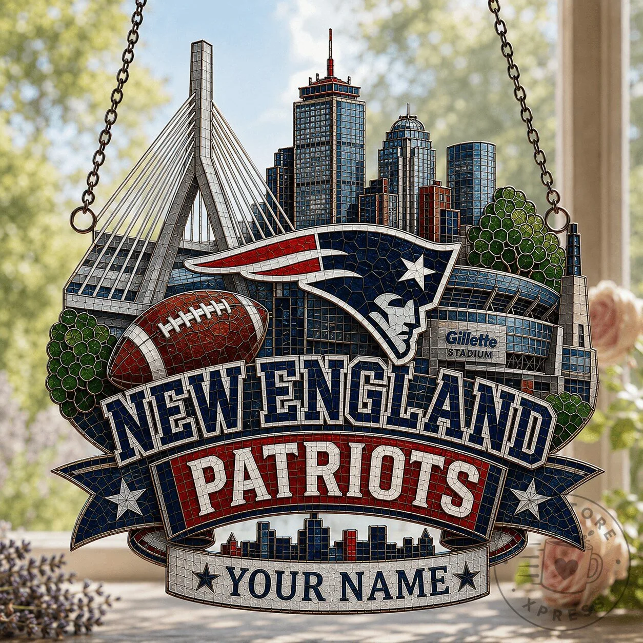 New England Patriots Stained Glass Window Hanging Suncatcher Decor