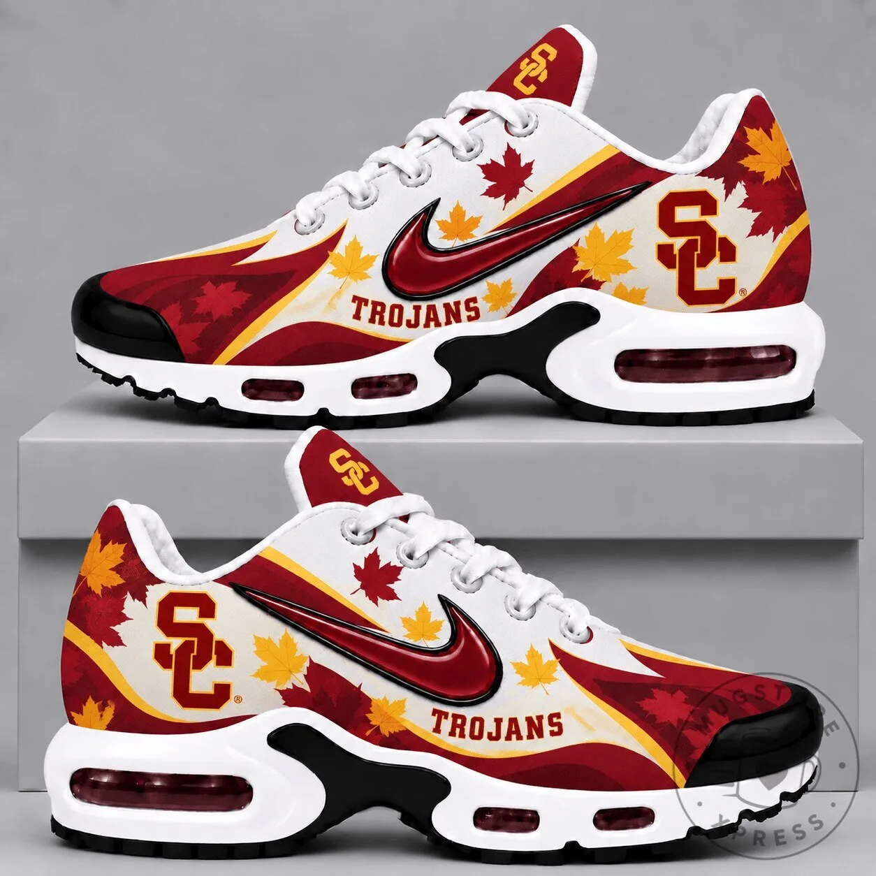 USC Trojans Fall Season Air Max Running Shoes with Maple Leaf Design