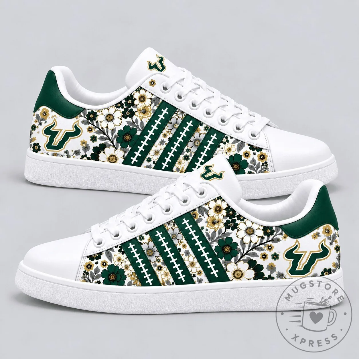 South Florida Bulls NCAA Floral Pattern White Sneakers