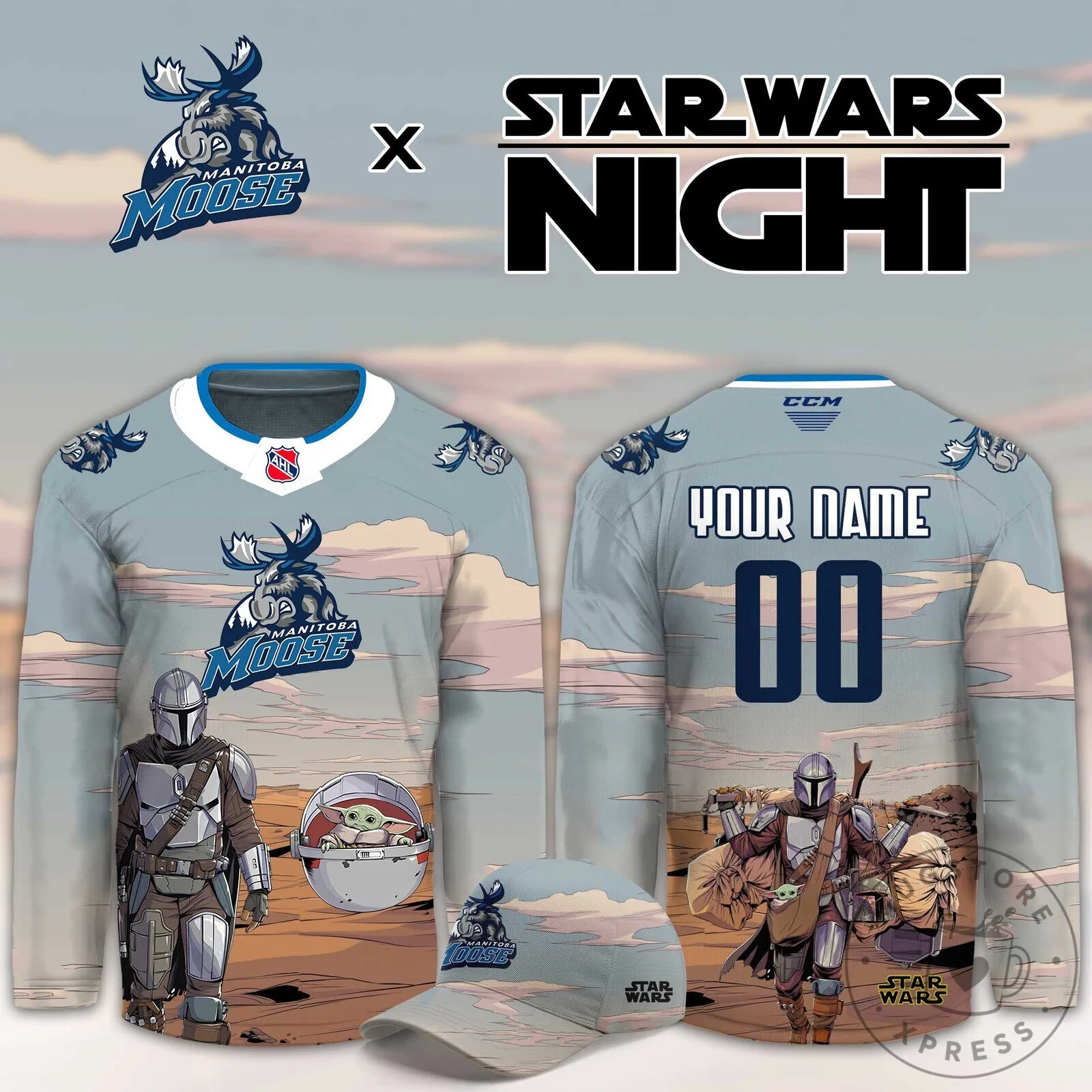 Manitoba Moose Star Wars Night Mandalorian Grogu Hockey Jersey