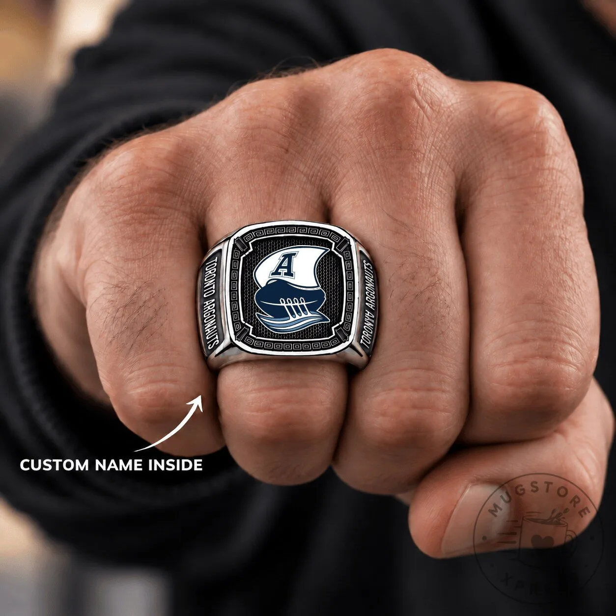 Toronto Argonauts Football Club Custom Name Engraved Silver Ring for Men 2 Toronto Argonauts Football Club Custom Name Engraved Silver Ring for Men