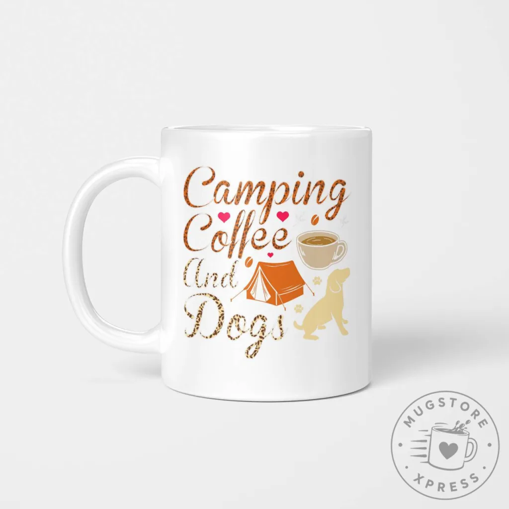 White Ceramic Mug for Dog Lovers Who Enjoy Camping Coffee