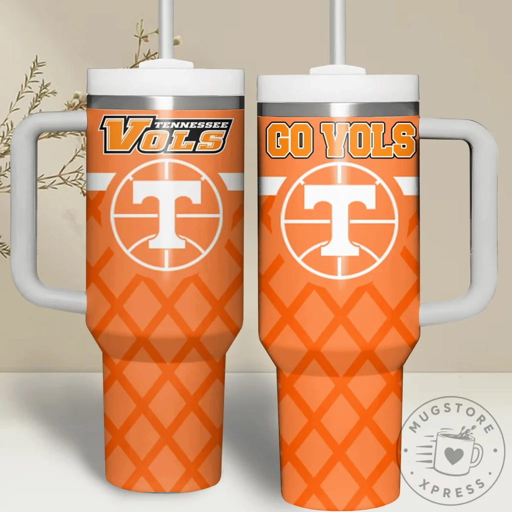 Tennessee Volunteers Go Vols Basketball Logo Orange Handled Tumbler Tennessee Volunteers Go Vols Basketball Logo Orange Handled Tumbler