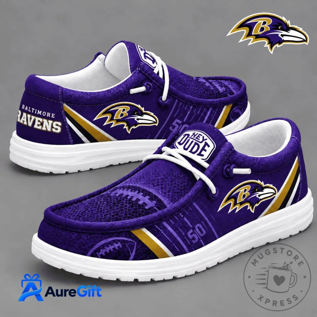 Baltimore Ravens Football Team Logo Purple Hey Dude Style Shoes Baltimore Ravens Football Team Logo Purple Hey Dude Style Shoes