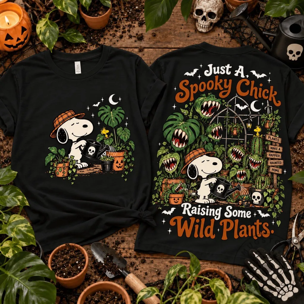 Snoopy Halloween Spooky Wild Plants Gardener T-Shirt