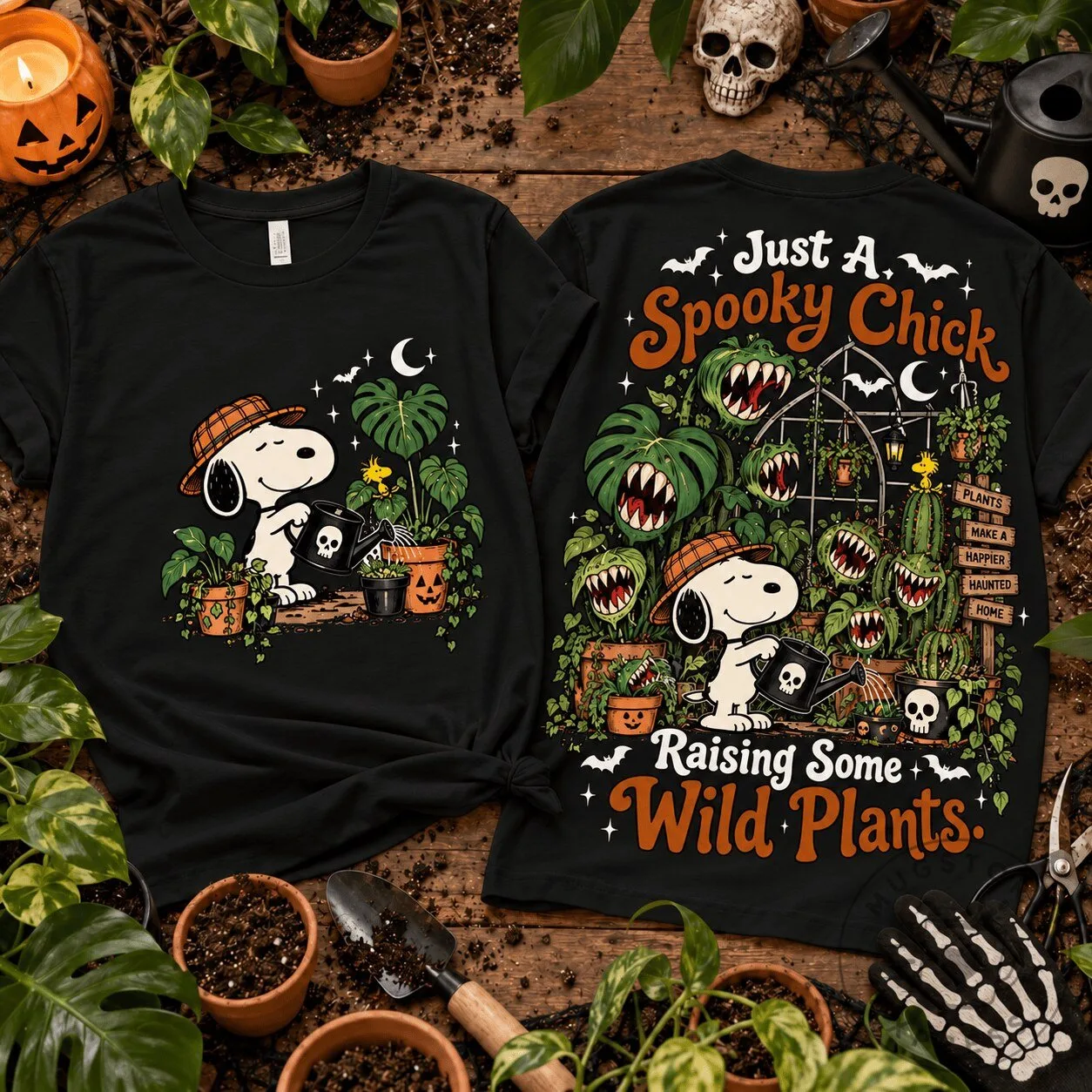 Snoopy Halloween Spooky Wild Plants Gardener T-Shirt