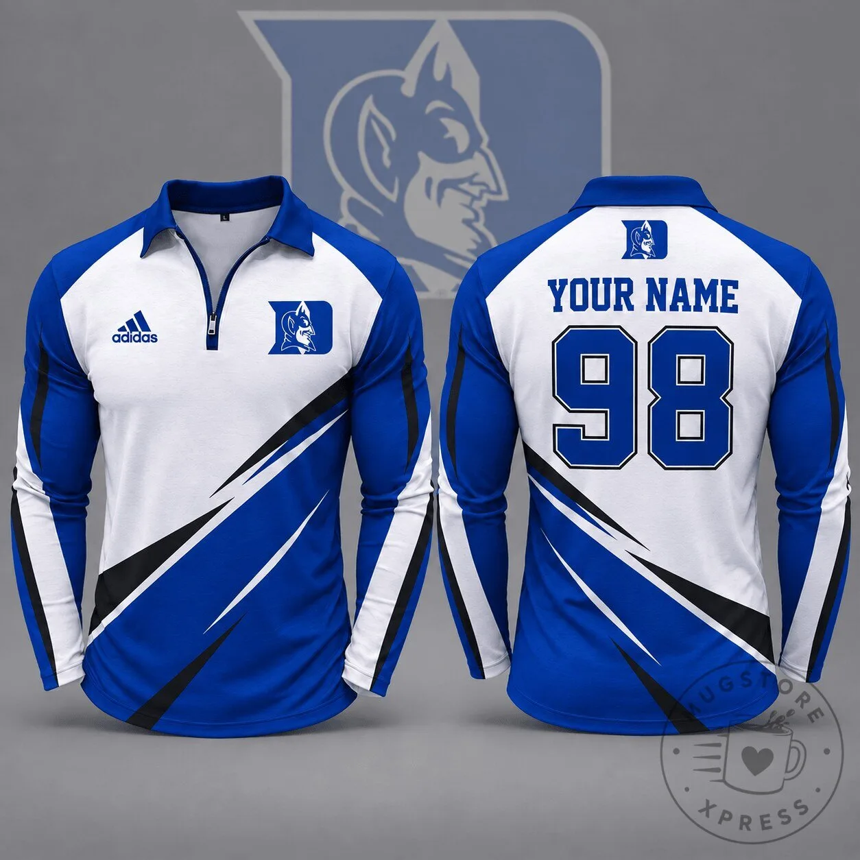 Duke Blue Devils Personalized Name Number Dynamic Strike Long Sleeve Polo Shirt