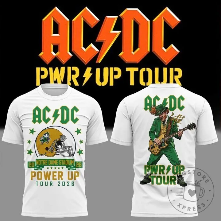2026 AC/DC Power Up Tour Band T-Shirt featuring Notre Dame Football
