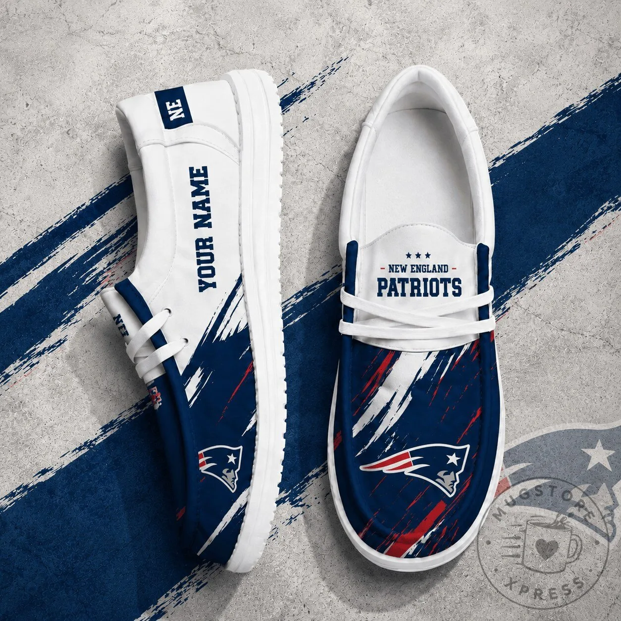 New England Patriots Personalized Custom Name Blue White Shoes