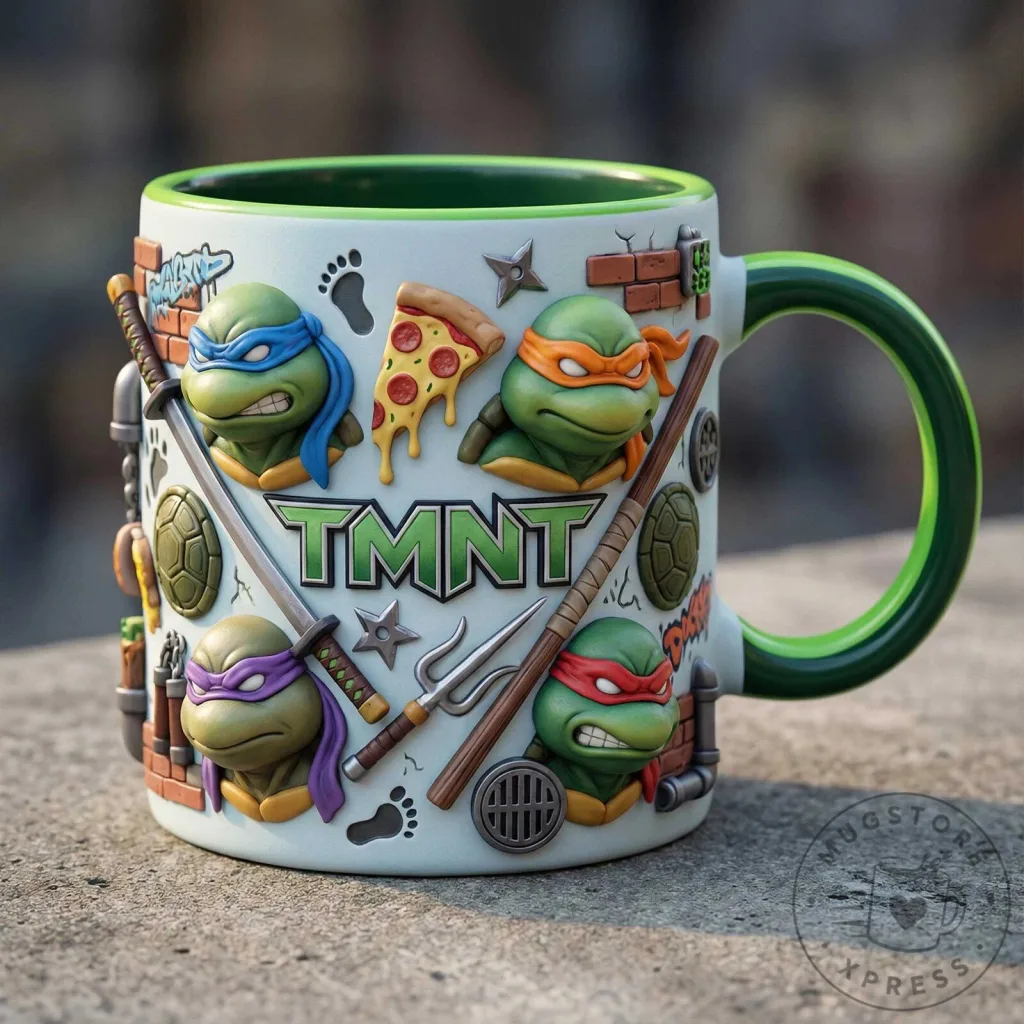 Teenage Mutant Ninja Turtles Cartoon Character Heads and Weapons Coffee Mug