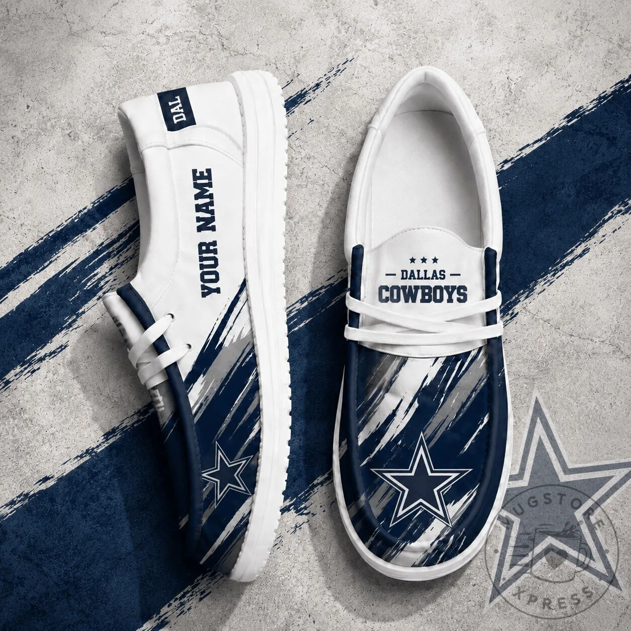 Dallas Cowboys Personalized Name Blue White Brush Strokes Casual Shoes