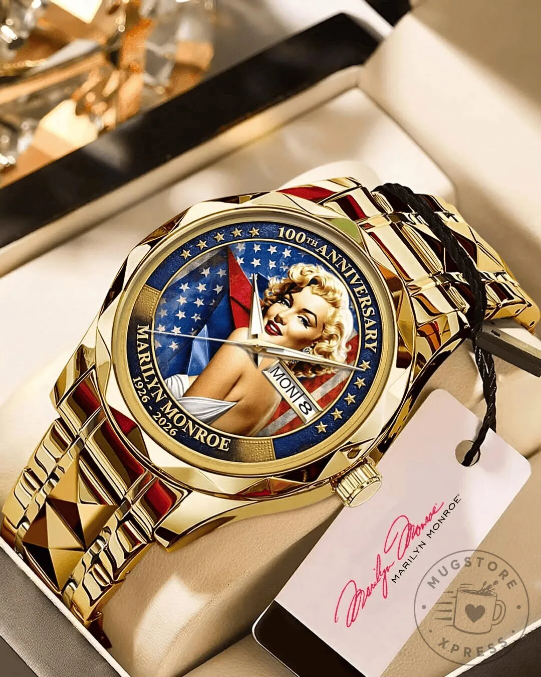 Gold Tone Stainless Steel Watch Celebrating Marilyn Monroe's 100th Anniversary