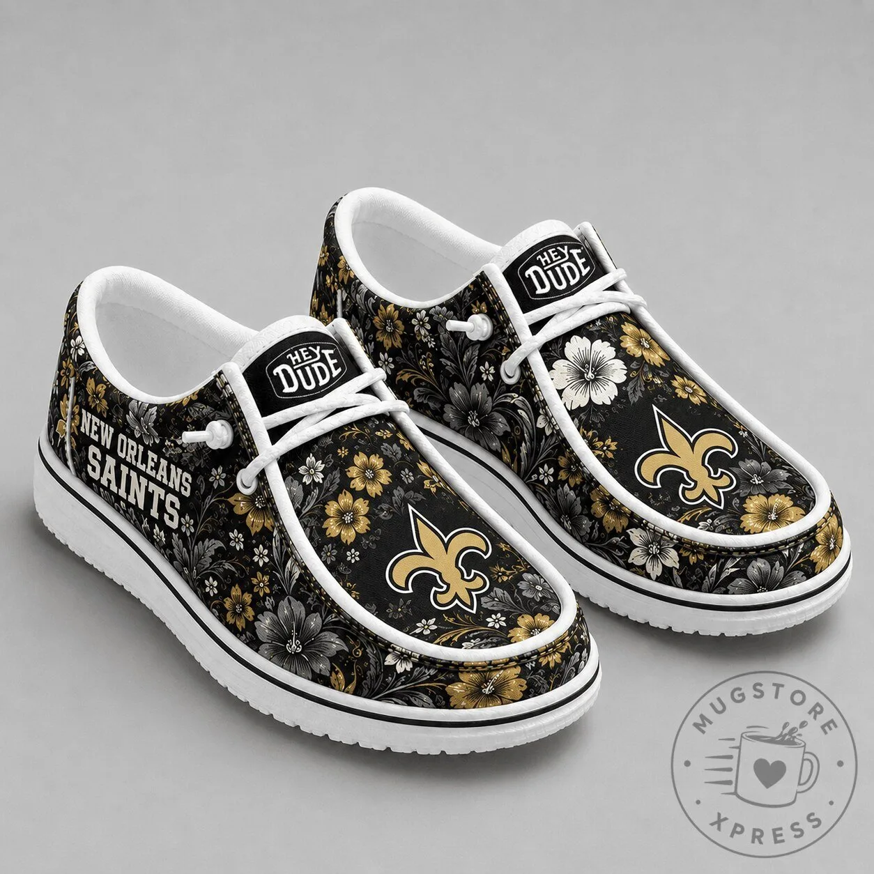 Floral Pattern Loafer Shoes in New Orleans Saints Team Colors