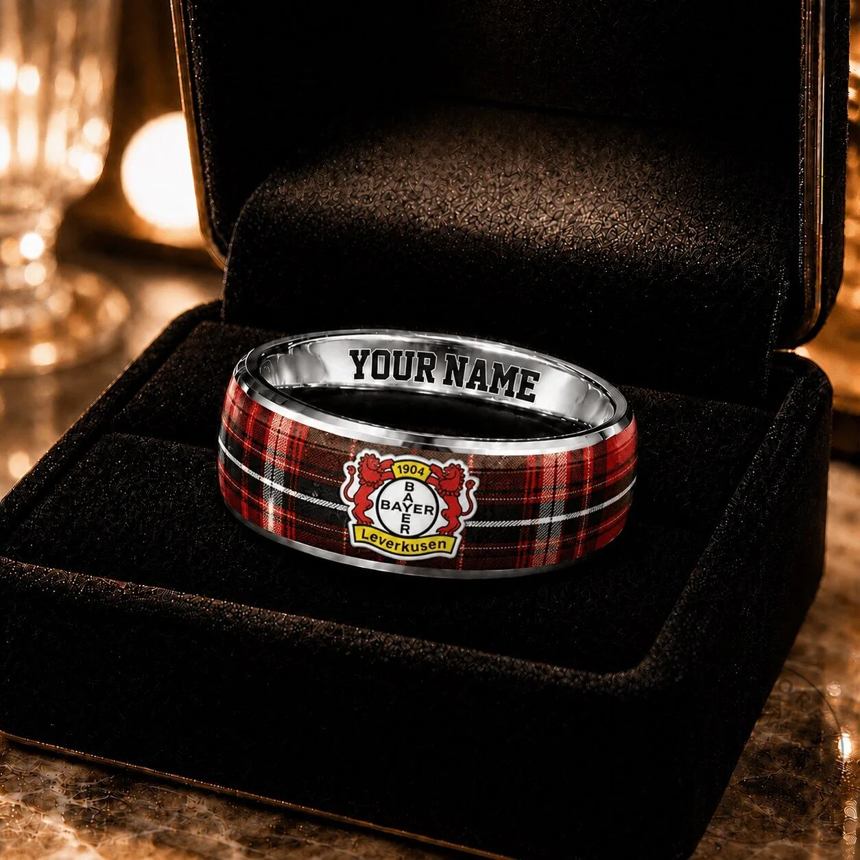 Bayer 04 Leverkusen Bundesliga Plaid Pattern Custom Name Ring 1 Bayer 04 Leverkusen Bundesliga Plaid Pattern Custom Name Ring