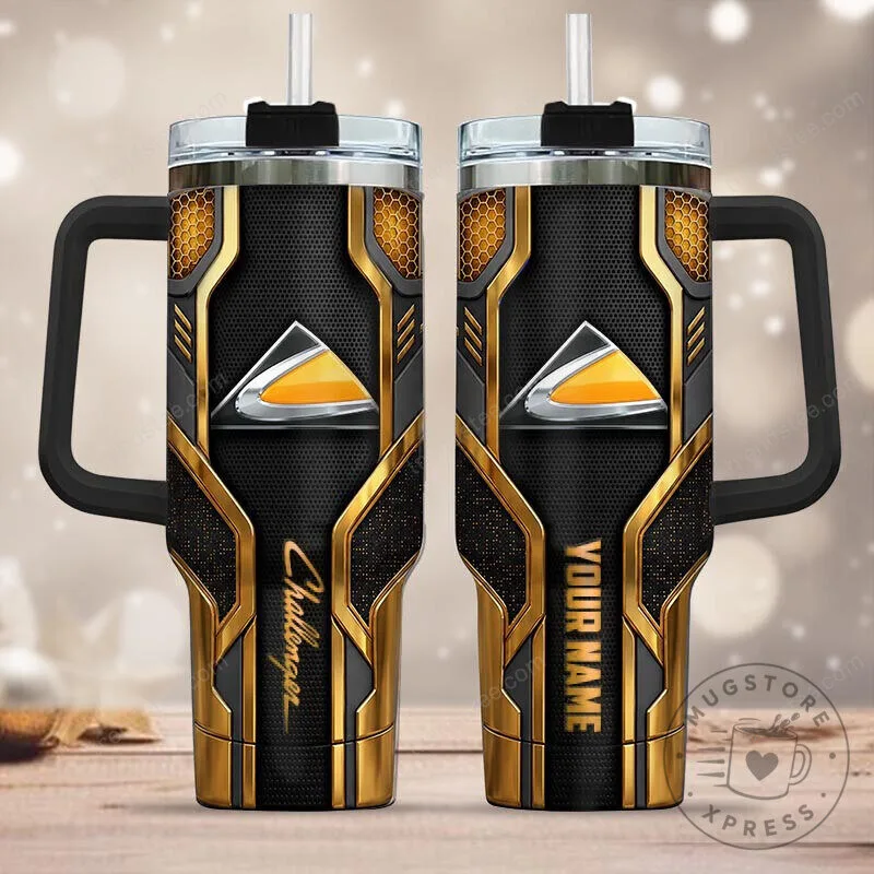 Dodge Challenger Gold Trim Black Car Logo Insulated Tumbler with Handle